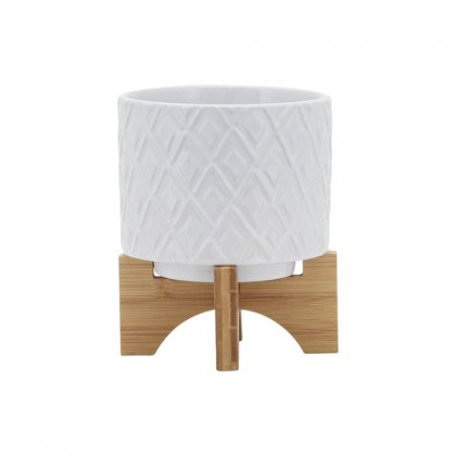 Sagebrook 5" Diamond Planter With Stand - White