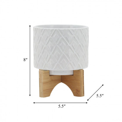Sagebrook 5" Diamond Planter With Stand - White