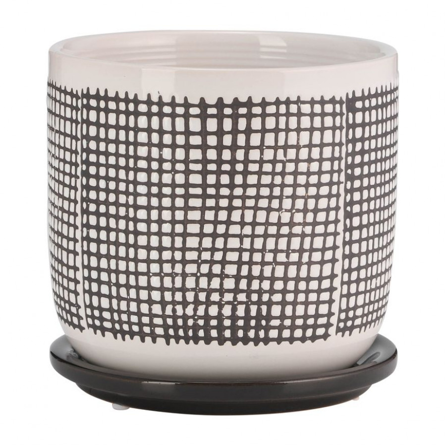 Sagebrook 6" Mesh Design Planter With Saucer - Gray