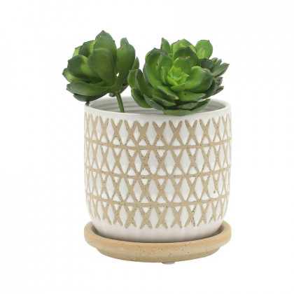 Sagebrook - 5"/6" Criss/Cross Planters With Saucer (Set Of 2) in Beige
