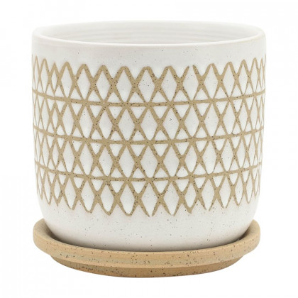 Sagebrook - 5"/6" Criss/Cross Planters With Saucer (Set Of 2) in Beige