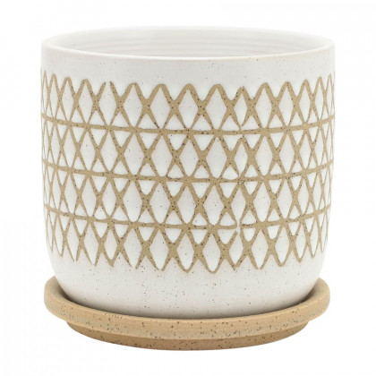 Sagebrook - 5"/6" Criss/Cross Planters With Saucer (Set Of 2) in Beige