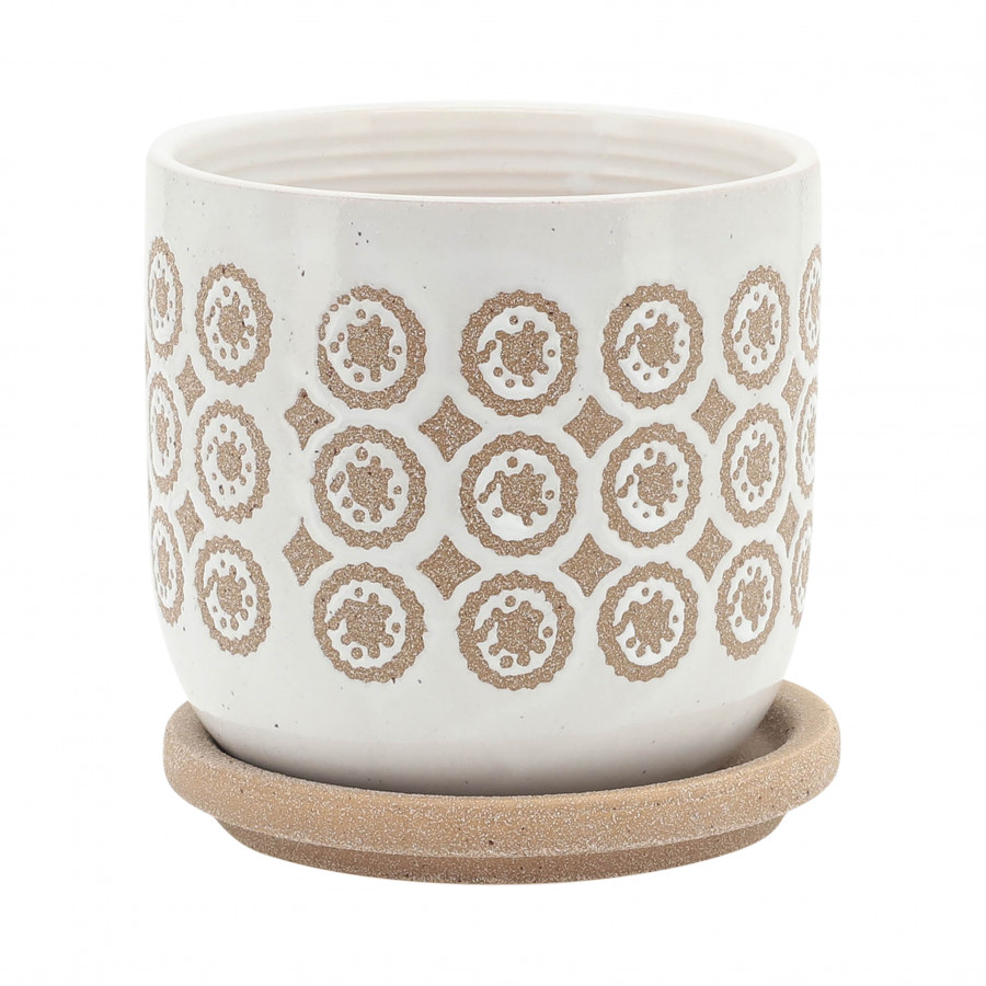Sagebrook - 5"/6" Circles Planter with Saucer (Set Of 2) in Beige