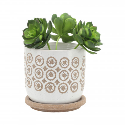 Sagebrook - 5"/6" Circles Planter with Saucer (Set Of 2) in Beige