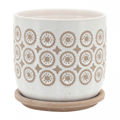 Sagebrook - 5"/6" Circles Planter with Saucer (Set Of 2) in Beige