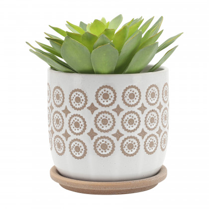 Sagebrook - 5"/6" Circles Planter with Saucer (Set Of 2) in Beige
