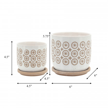 Sagebrook - 5"/6" Circles Planter with Saucer (Set Of 2) in Beige