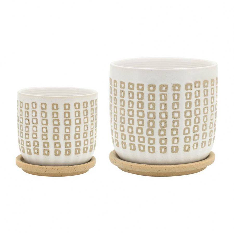 Sagebrook - 5"/6" Ceramic Planters With Saucer (Set Of 2) in Sand