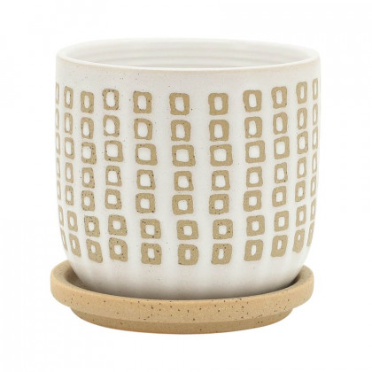 Sagebrook - 5"/6" Ceramic Planters With Saucer (Set Of 2) in Sand