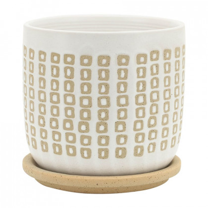 Sagebrook - 5"/6" Ceramic Planters With Saucer (Set Of 2) in Sand