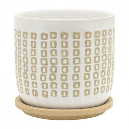 Sagebrook - 5"/6" Ceramic Planters With Saucer (Set Of 2) in Sand