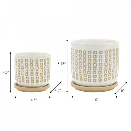 Sagebrook - 5"/6" Ceramic Planters With Saucer (Set Of 2) in Sand