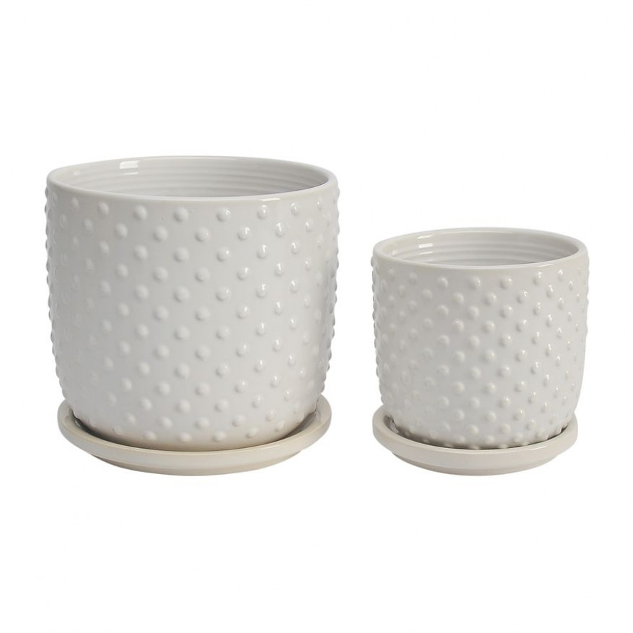 Sagebrook - 5"/6" Tiny Dots Planters With Saucer (Set Of 2) in White