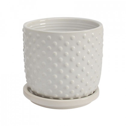 Sagebrook - 5"/6" Tiny Dots Planters With Saucer (Set Of 2) in White