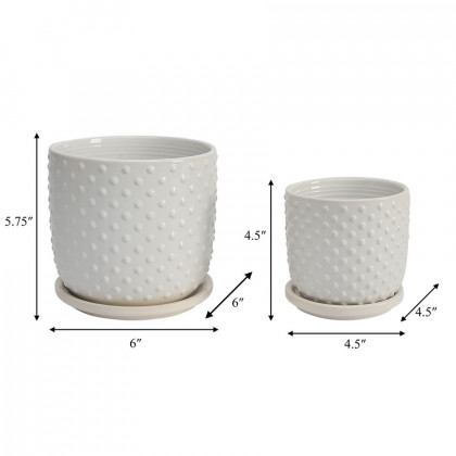Sagebrook - 5"/6" Tiny Dots Planters With Saucer (Set Of 2) in White
