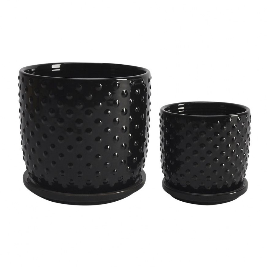 Sagebrook 5"/6" Tiny Dots Planters With Saucer (Set Of 2) - Black