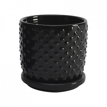 Sagebrook 5"/6" Tiny Dots Planters With Saucer (Set Of 2) - Black