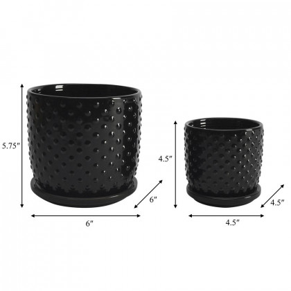 Sagebrook 5"/6" Tiny Dots Planters With Saucer (Set Of 2) - Black