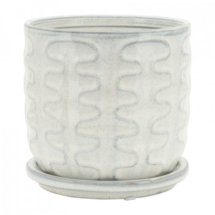 Sagebrook - 5"/6" Wiggly Ceramic Planters With Saucer (Set Of 2) in Beige