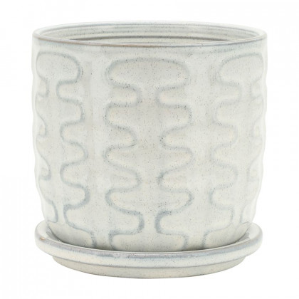 Sagebrook - 5"/6" Wiggly Ceramic Planters With Saucer (Set Of 2) in Beige