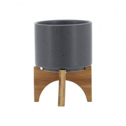 Sagebrook 5" Planter With Wood Stand - Matte Gray