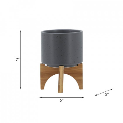 Sagebrook 5" Planter With Wood Stand - Matte Gray