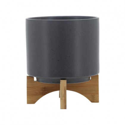 Sagebrook 8" Planter With Wood Stand - Matte Gray