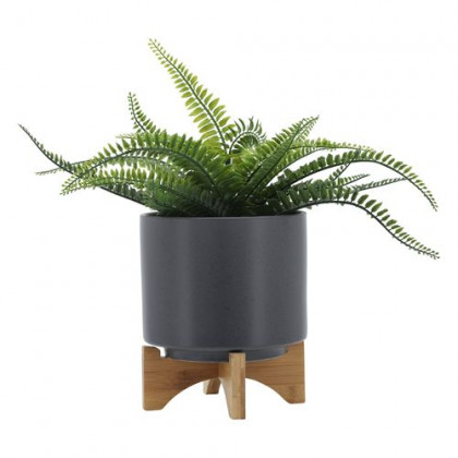 Sagebrook 8" Planter With Wood Stand - Matte Gray