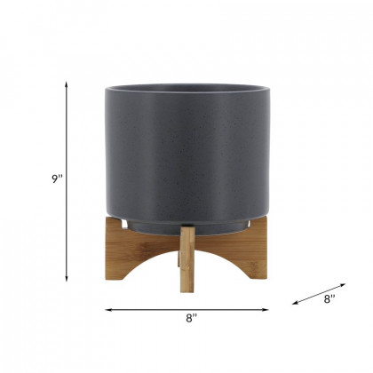 Sagebrook 8" Planter With Wood Stand - Matte Gray
