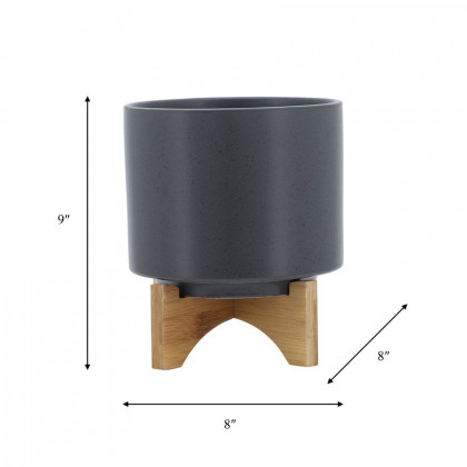 Sagebrook 8" Planter With Wood Stand - Matte Gray