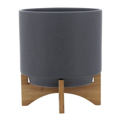 Sagebrook 10" Planter With Wood Stand - Matte Gray
