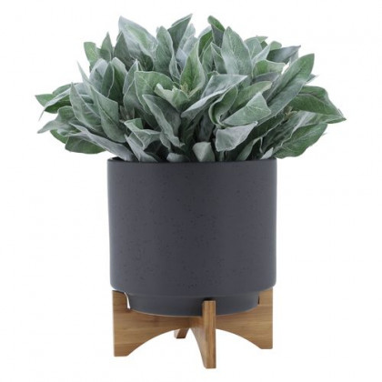 Sagebrook 10" Planter With Wood Stand - Matte Gray