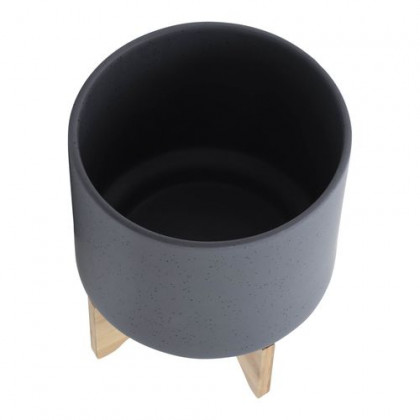 Sagebrook 10" Planter With Wood Stand - Matte Gray