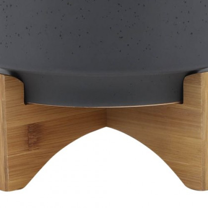 Sagebrook 10" Planter With Wood Stand - Matte Gray