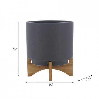 Sagebrook 10" Planter With Wood Stand - Matte Gray