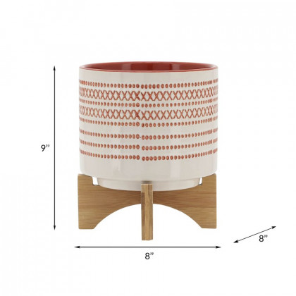 Sagebrook 8" Aztec Planter With Wood Stand - Orange