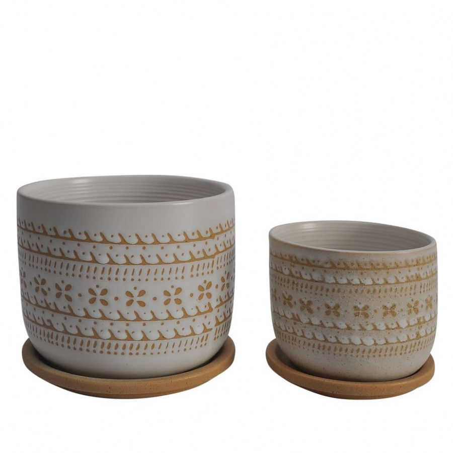 Sagebrook - 5"/6" Daisy Planters With Saucer (Set Of 2) in Brown