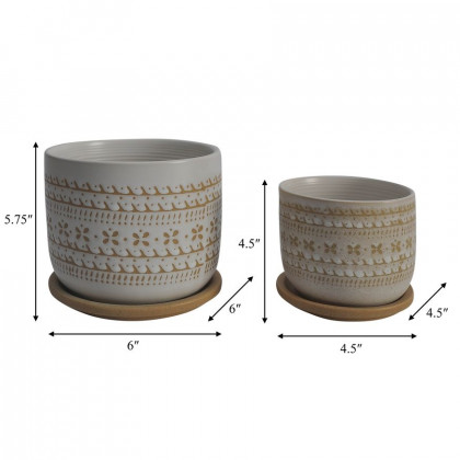 Sagebrook - 5"/6" Daisy Planters With Saucer (Set Of 2) in Brown