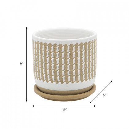 Sagebrook - 6" Wave Planter With Saucer in Brown