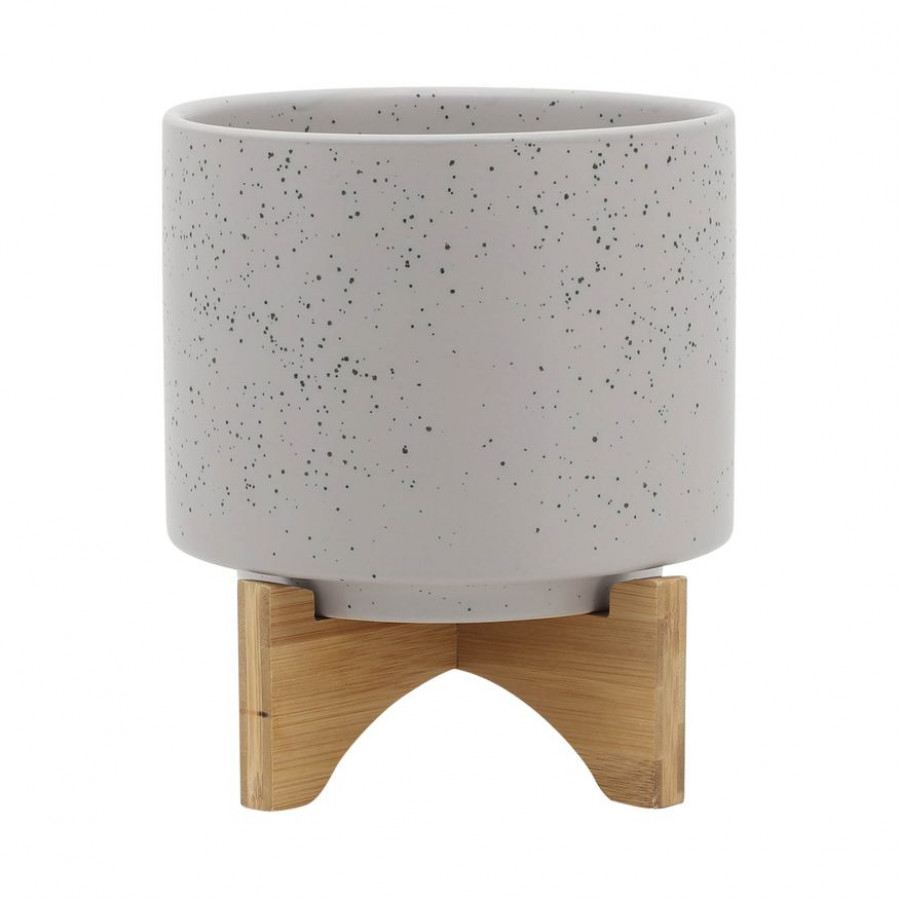 Sagebrook 8" Planter With Wood Stand - Matte Beige