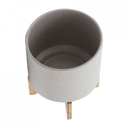 Sagebrook 10" Planter With Wood Stand - Matte Beige