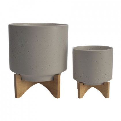 Sagebrook - 5"/8" Planters With Wood Stand (Set Of 2)