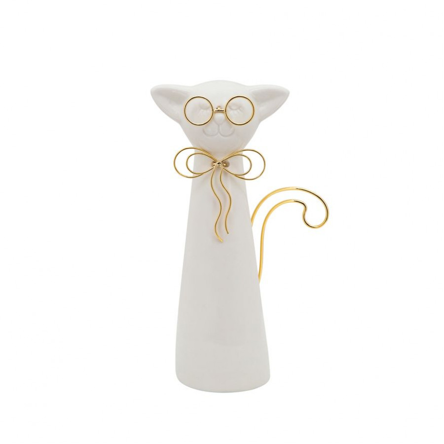 Sagebrook 8" Cat With Glasses Decor - White