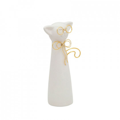 Sagebrook 8" Cat With Glasses Decor - White