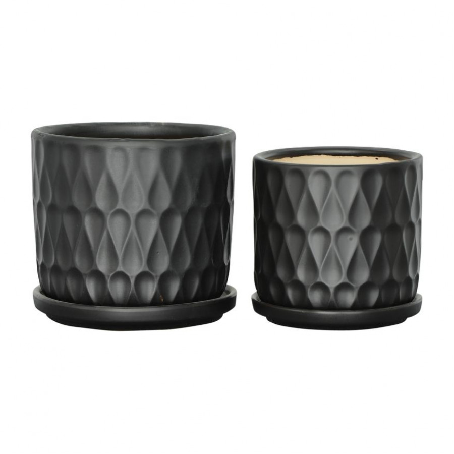 Sagebrook 6" Teardrop Planters with Saucer (Set Of 2) - Black