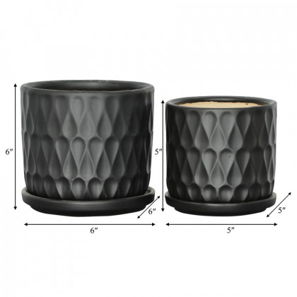 Sagebrook 6" Teardrop Planters with Saucer (Set Of 2) - Black