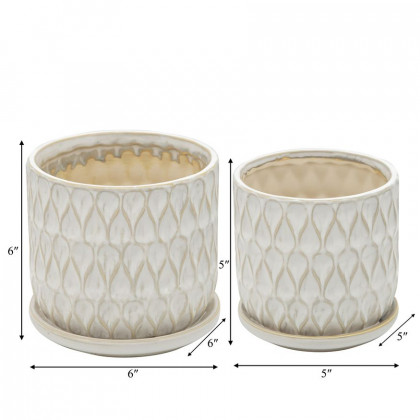 Sagebrook 6" Teardrop Planters with Saucer (Set Of 2) - White