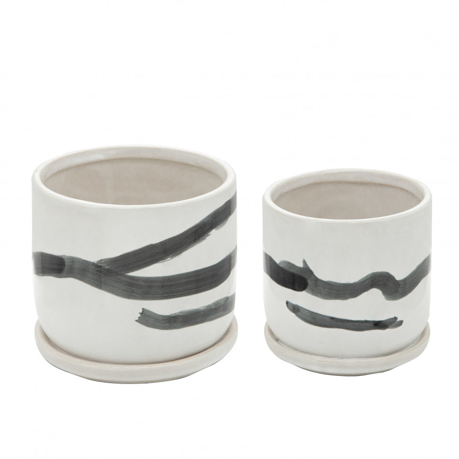 Sagebrook 6" Painted Planters with Saucer (Set Of 2) - White