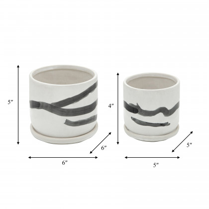 Sagebrook 6" Painted Planters with Saucer (Set Of 2) - White