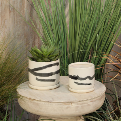 Sagebrook 6" Painted Planters with Saucer (Set Of 2) - White